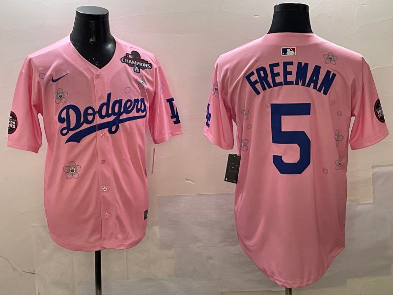 Men Los Angeles Dodgers 5 Freeman Pink Sakura Edition 2025 Nike MLB Jersey style 2